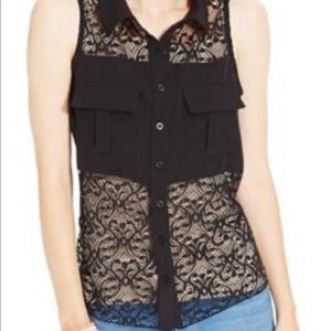 Material Girl Womens Lace Button Down Blouse